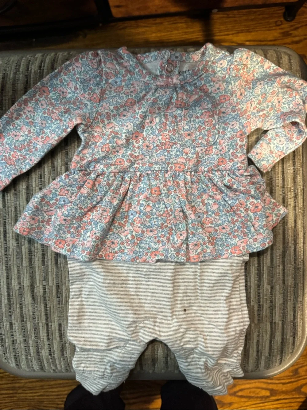 Carter's Purple and Pink Floral Ruffle Footed Pajama Set